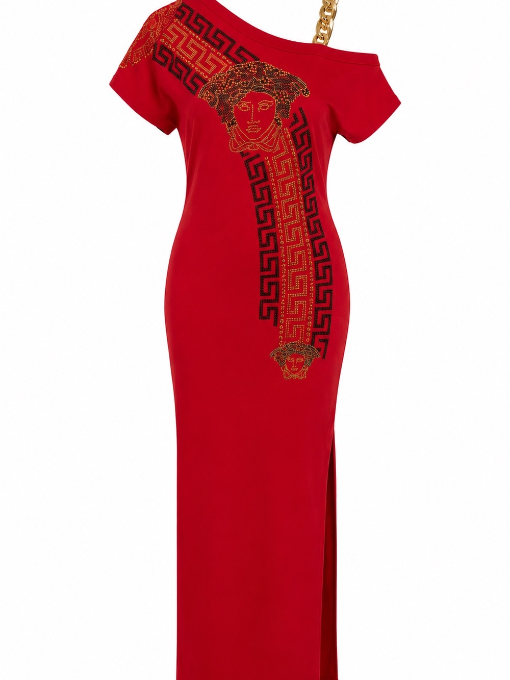 Versace-Inspired Red Embellished Maxi Dress